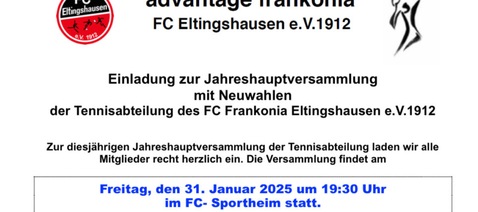 Jahreshauptversammlung der Tennisabteilung am 31.01.2025